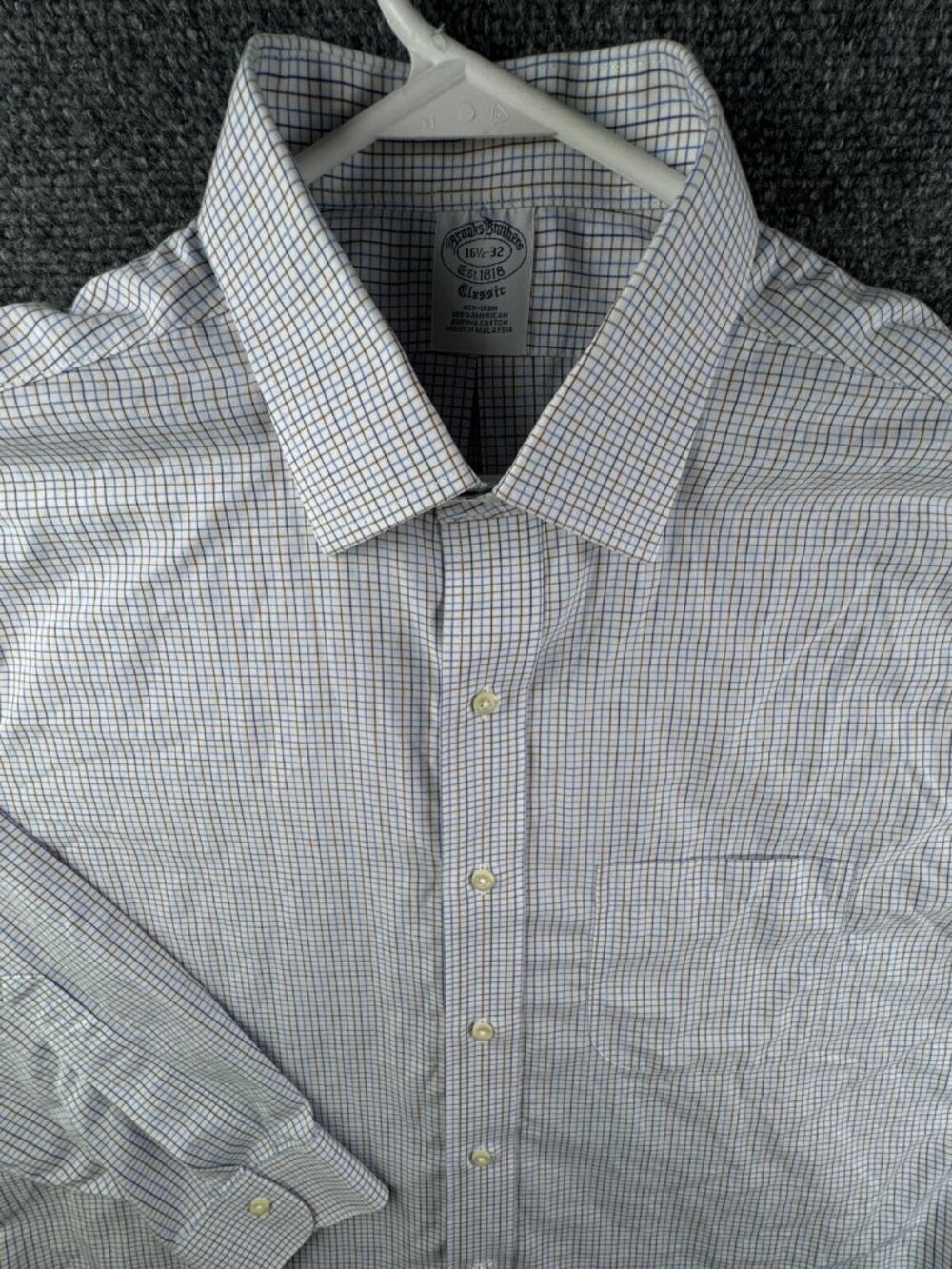 Brooks Brothers Button Up Shirt Long Sleeve Cotton 16.5 32 Classic Blue Brown